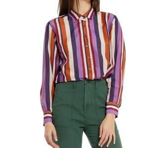 XIRENA Women's XS Beau Shirt Button front Striped Mult color Cotton Silk